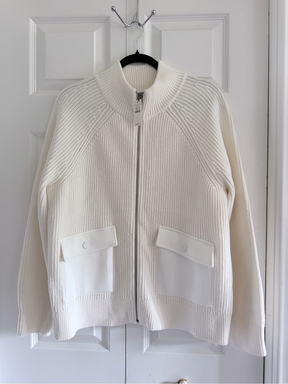 Talbots Cream Full-Zip Ribbed Knit Jacket - Picture 4 of 10